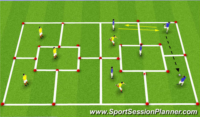 Football/Soccer Session Plan Drill (Colour): 5 vs. 2 in 5 Grids