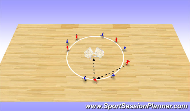 Futsal Session Plan Drill (Colour): Triangle Goal Game (toe ball finishing)