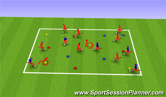 Football/Soccer Session Plan Drill (Colour): Warm up cone dribble