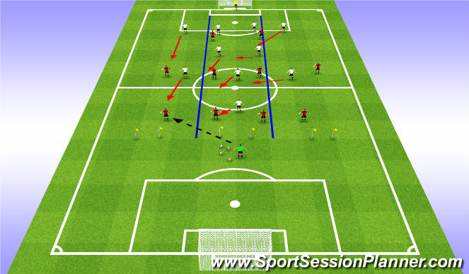 Football/Soccer Session Plan Drill (Colour): 10v9 Defensive Shape