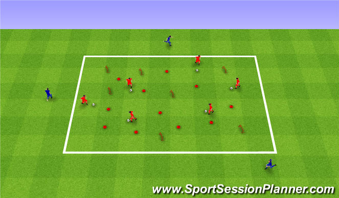 Football/Soccer Session Plan Drill (Colour): Kangaroos and Dingos. Kangury i psy dingo.