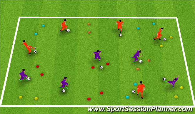 Football/Soccer Session Plan Drill (Colour): Cone Dribbling Sequence