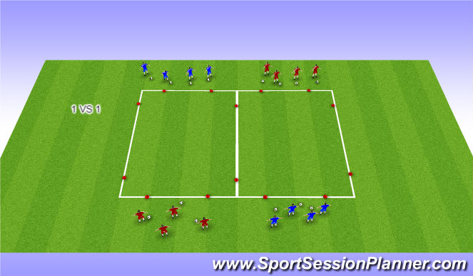 Football/Soccer Session Plan Drill (Colour): DELAY AND CUES TO FORCE THE STRICKER TO ONE DIRECTION