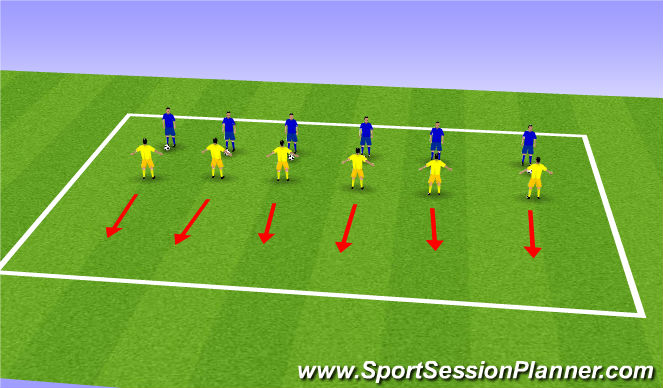 Football/Soccer Session Plan Drill (Colour): Warm up 1v1 defending