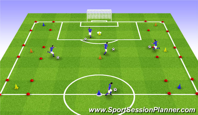 Football/Soccer Session Plan Drill (Colour): Warm-Up Dribbling & Passing