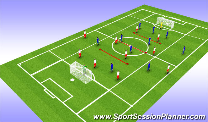 Football/Soccer Session Plan Drill (Colour): Compact team creating various depth lines