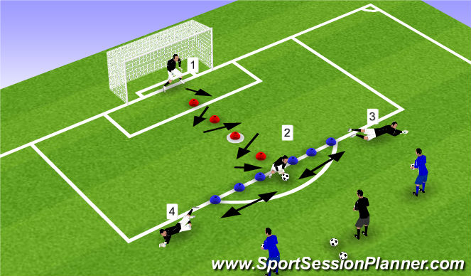 Football/Soccer Session Plan Drill (Colour): Shuffle to Ground Ball/Low Extension Dive