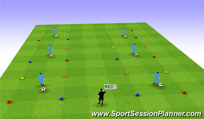 Football/Soccer Session Plan Drill (Colour): Ball Mastery w/ Reaction