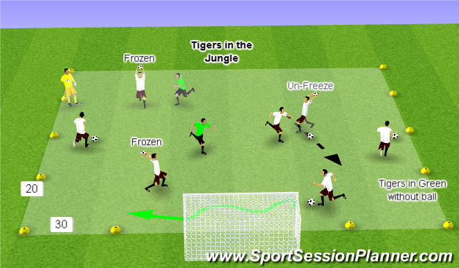 Football/Soccer Session Plan Drill (Colour): Tigers in the Jungle