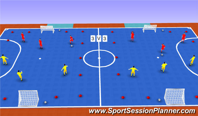 Futsal Session Plan Drill (Colour): 3V3 SSG (10min)