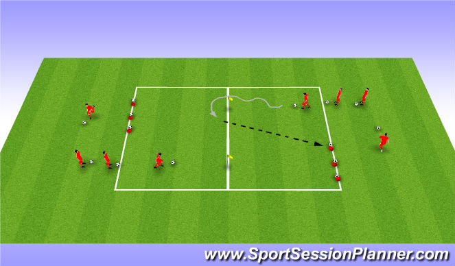 Football/Soccer Session Plan Drill (Colour): Knock over the Coconuts (arrival activity)