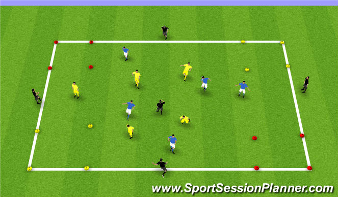 Football/Soccer Session Plan Drill (Colour): 5 v 5 + 5 to penetrating Boxes