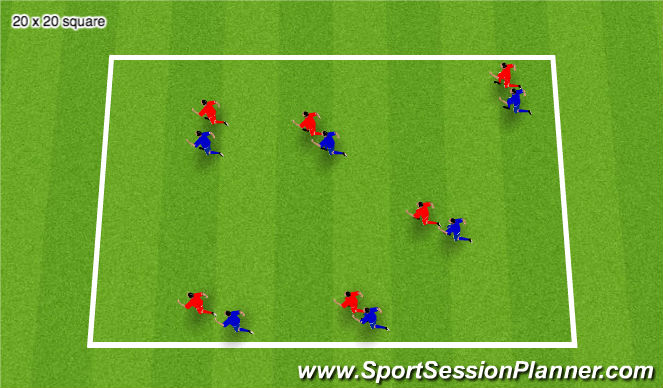 Football/Soccer Session Plan Drill (Colour): Defending As An Individual: 1v1 to 2v2 defending warm up