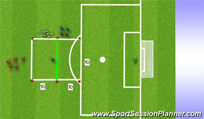 Football/Soccer Session Plan Drill (Colour): Defending As An Individual: 1v1 to 2v2 Defending Skill Practice 1