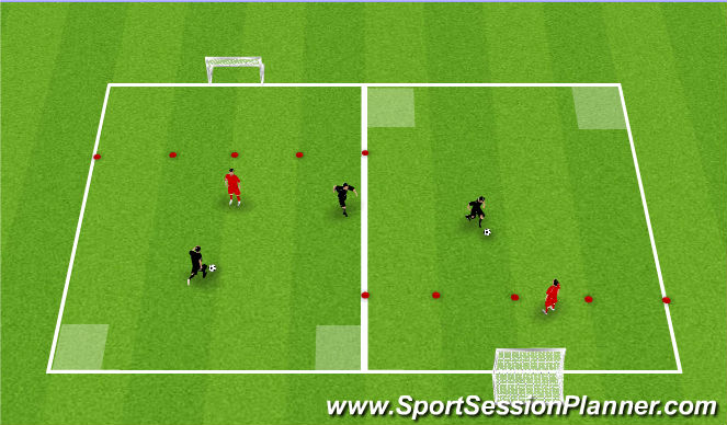 Football/Soccer Session Plan Drill (Colour): 2v1 progressing to 2v2