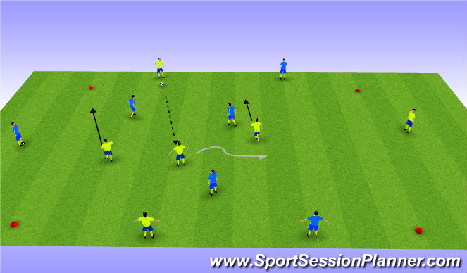 Football/Soccer Session Plan Drill (Colour): Rondo - 3v3/4v4 with supprting players