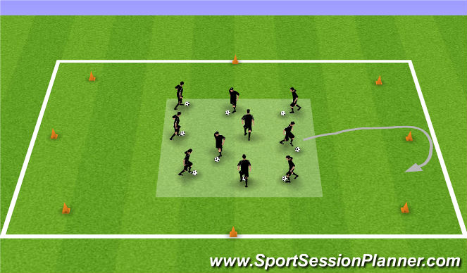 Football/Soccer Session Plan Drill (Colour): Ball manipulation warm up