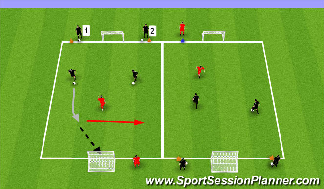 Football/Soccer Session Plan Drill (Colour): 2v1 react to help