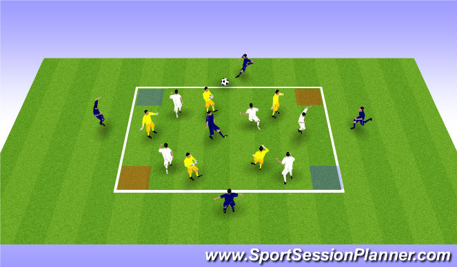 Football/Soccer Session Plan Drill (Colour): 5v5 + 5 Diagonal Goal Areas