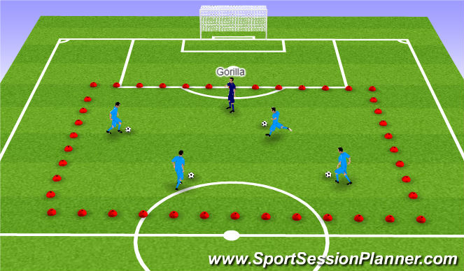 Football/Soccer Session Plan Drill (Colour): Catch the Gorilla