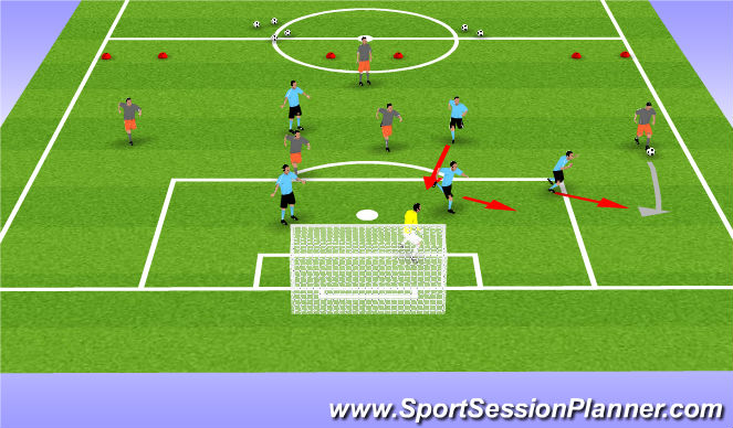 Football/Soccer Session Plan Drill (Colour): 5v5+GK to goal