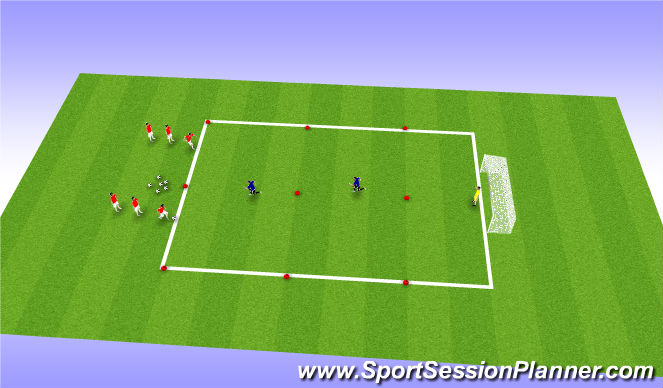 Football/Soccer Session Plan Drill (Colour): 2v1 in 2 Zones