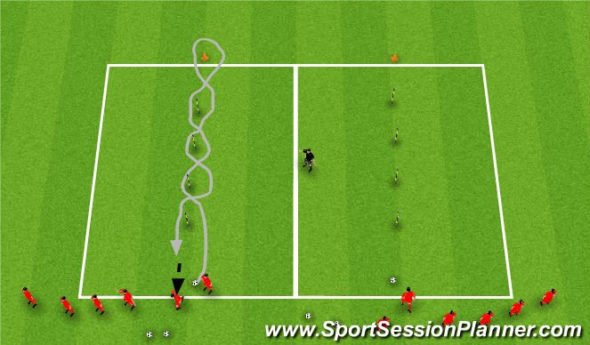 Football/Soccer Session Plan Drill (Colour): RUNNING WITH THE BALL (FUN COMP)15Mins