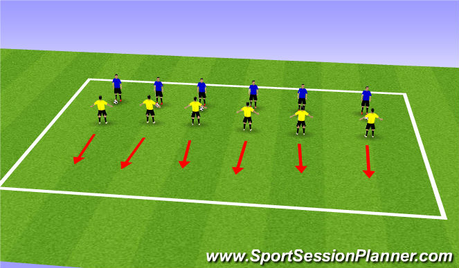 Football/Soccer Session Plan Drill (Colour): Warm up 1v1 defending