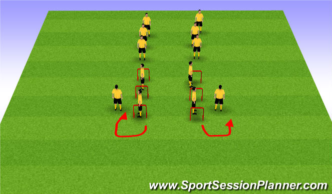 Football/Soccer Session Plan Drill (Colour): Lateral movement over hurdles