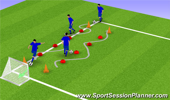 Football/Soccer Session Plan Drill (Colour): Slalom met afwerken