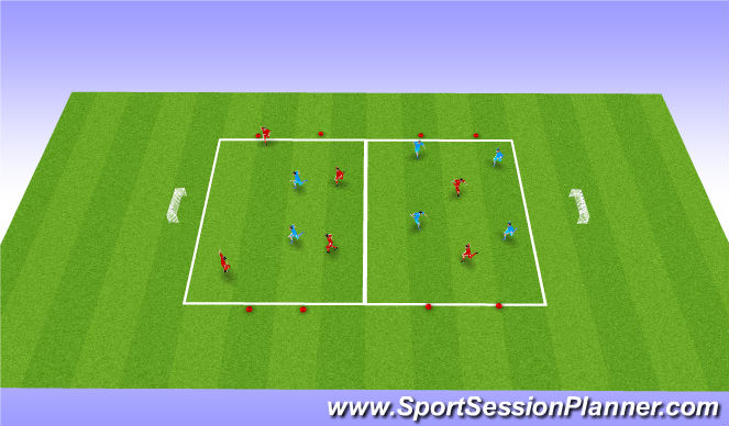 Football/Soccer Session Plan Drill (Colour): 4v2/4v3 defending outnumbered