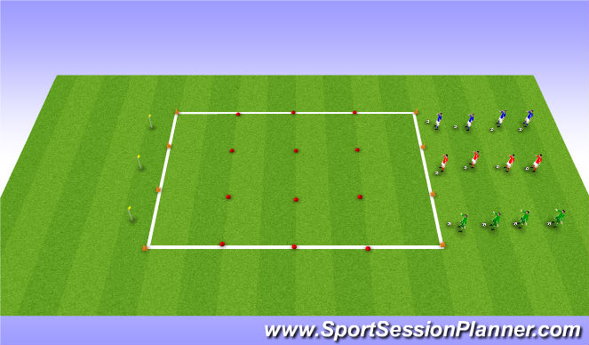 Football/Soccer Session Plan Drill (Colour): Running with ball - change of direction