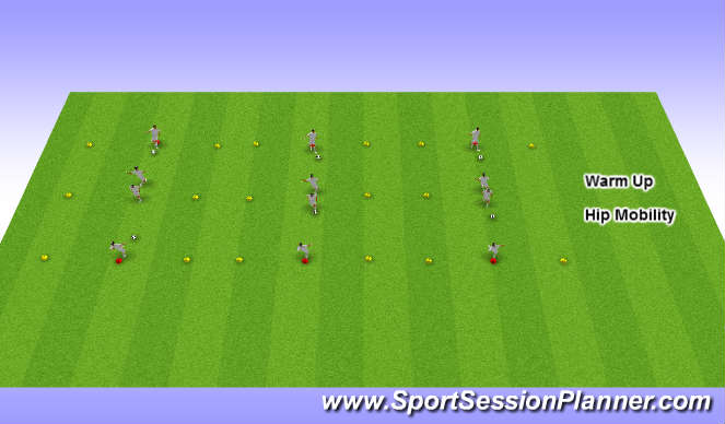Football/Soccer Session Plan Drill (Colour): Warm up/Hip mobility