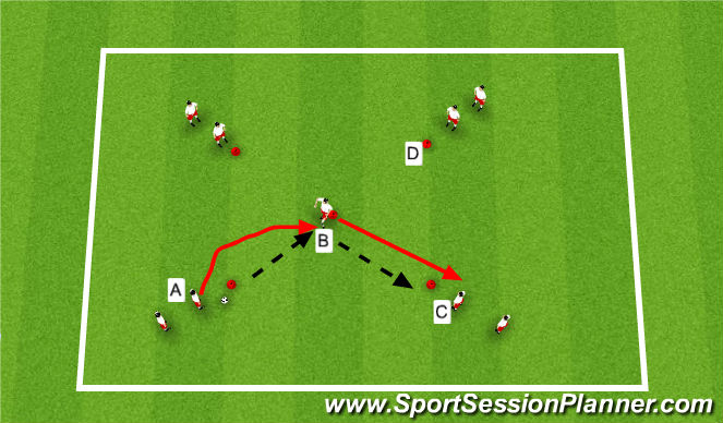 Football/Soccer Session Plan Drill (Colour): Passing, receiving into space