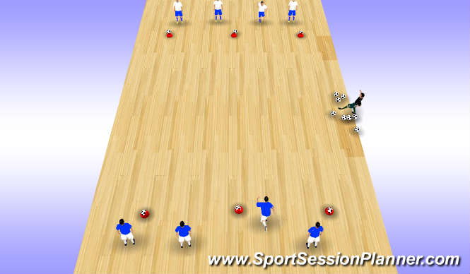 Futsal Session Plan Drill (Colour): 1v1 Game Kock the ball off the cone