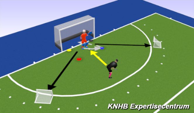 Hockey Session Plan Drill (Colour): Bewegen en verwerken (1 keeper)