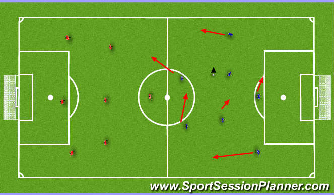 Football/Soccer Session Plan Drill (Colour): 5v5 game four goal