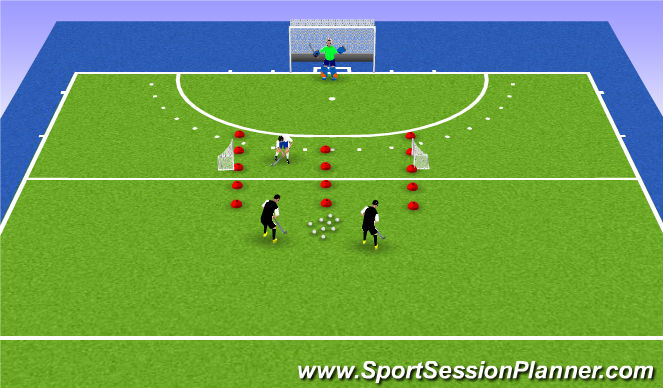 Hockey Session Plan Drill (Colour): W-up 1 v 1