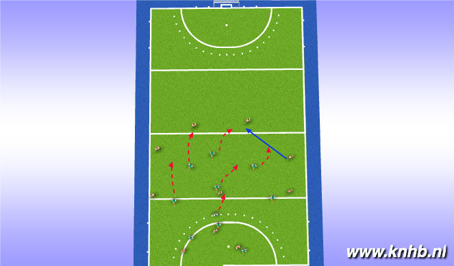 Hockey Session Plan Drill (Colour): 1/2 court puss out