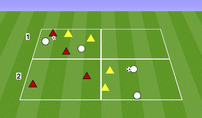 Football/Soccer Session Plan Drill (Colour): TRANSITION 2V2+2 (THREE TEAMS)