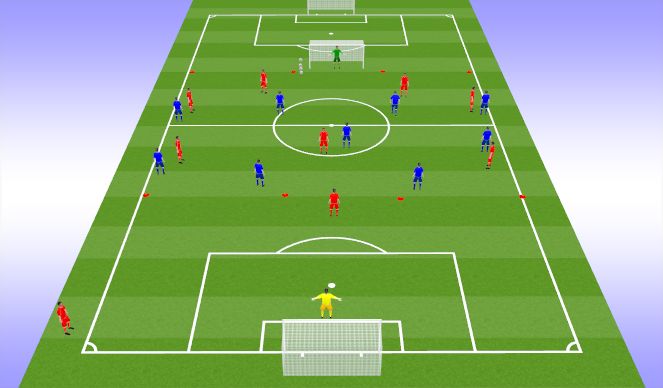 Football/Soccer Session Plan Drill (Colour): 10v9 Midfield Build-up