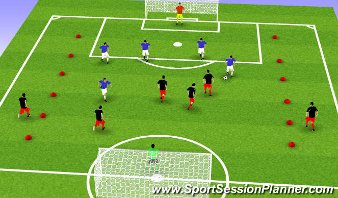 Football/Soccer Session Plan Drill (Colour): 5 vs. 5 - 1