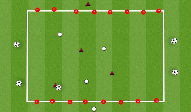 Football/Soccer Session Plan Drill (Colour): 3V3 PRESSURE COVER BALANCE TO FOUR GOALS