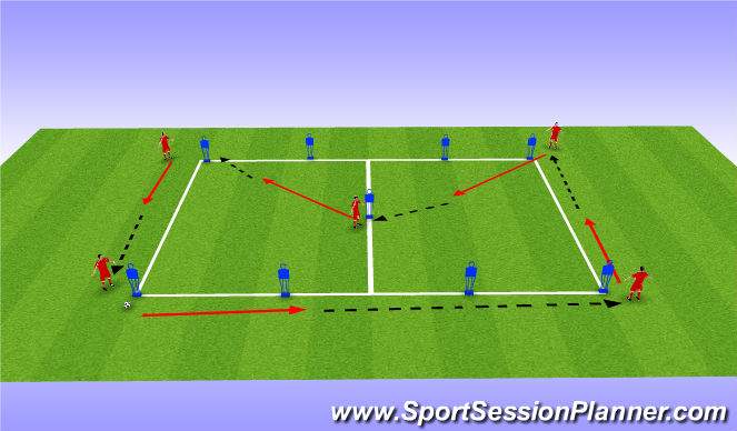 Football/Soccer Session Plan Drill (Colour): dribbling and passing