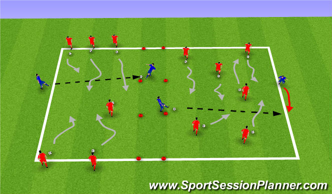 Football/Soccer Session Plan Drill (Colour): Dribble thru traffic grid