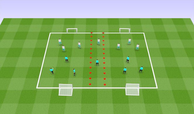 Football/Soccer Session Plan Drill (Colour): 2x(3v3)+1 Small Sided Games Integrated together