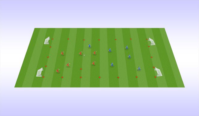 Football/Soccer Session Plan Drill (Colour): 4 goals switching play