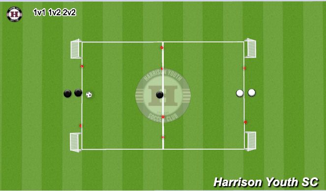 Football/Soccer Session Plan Drill (Colour): 1v1-1v2-2v2 (Focus on 1v1) 