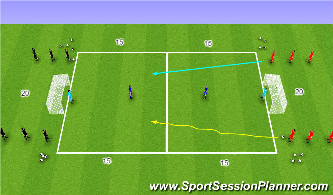 Football/Soccer Session Plan Drill (Colour): Shooting - Opposed - 2v1