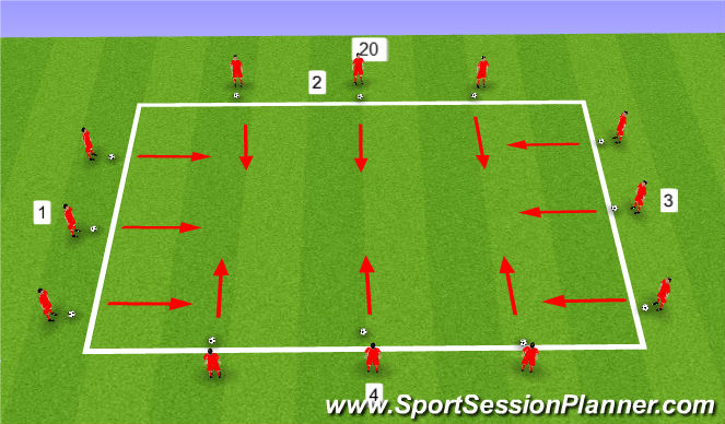 Football/Soccer Session Plan Drill (Colour): Interlaced dribbling warmup